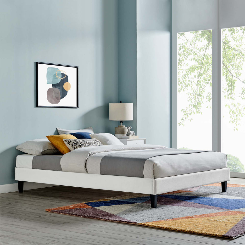 Reign Performance Velvet Queen Platform Bed Frame - Light Gray