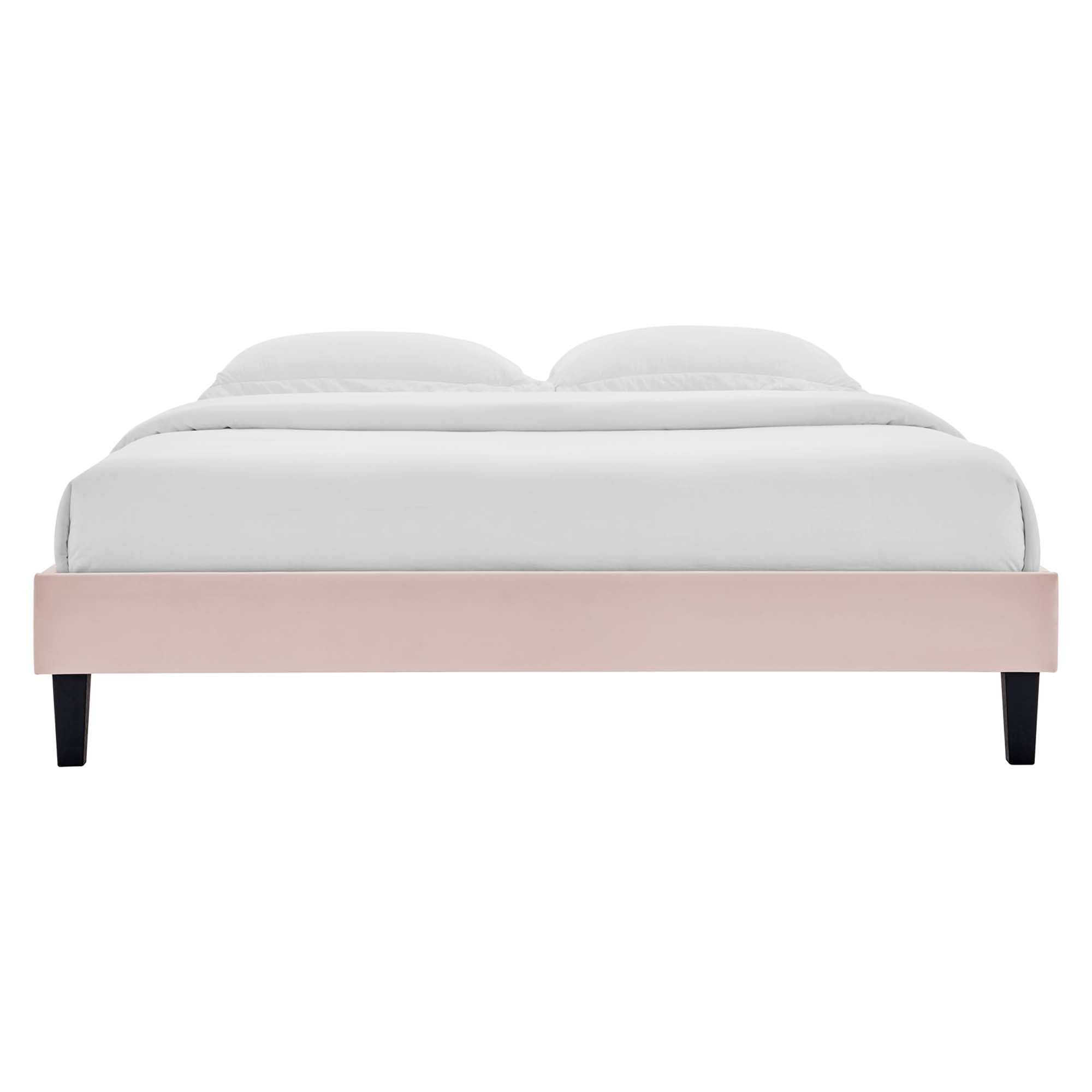 Reign Performance Velvet Queen Platform Bed Frame - Pink