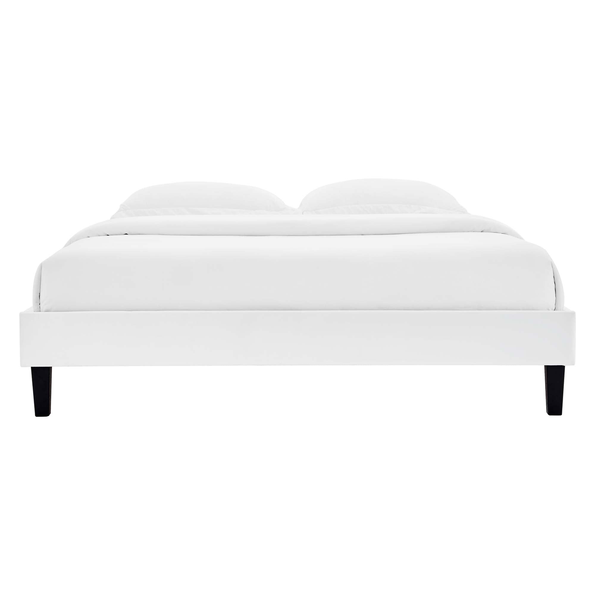 Reign Performance Velvet Queen Platform Bed Frame - White