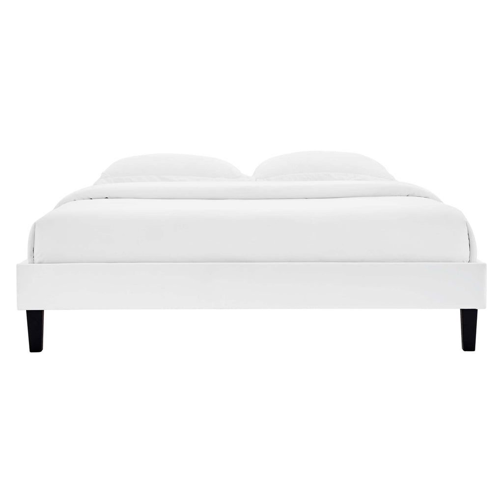 Roxanne Tapered Wood Leg Performance Velvet Queen Platform Bed - White