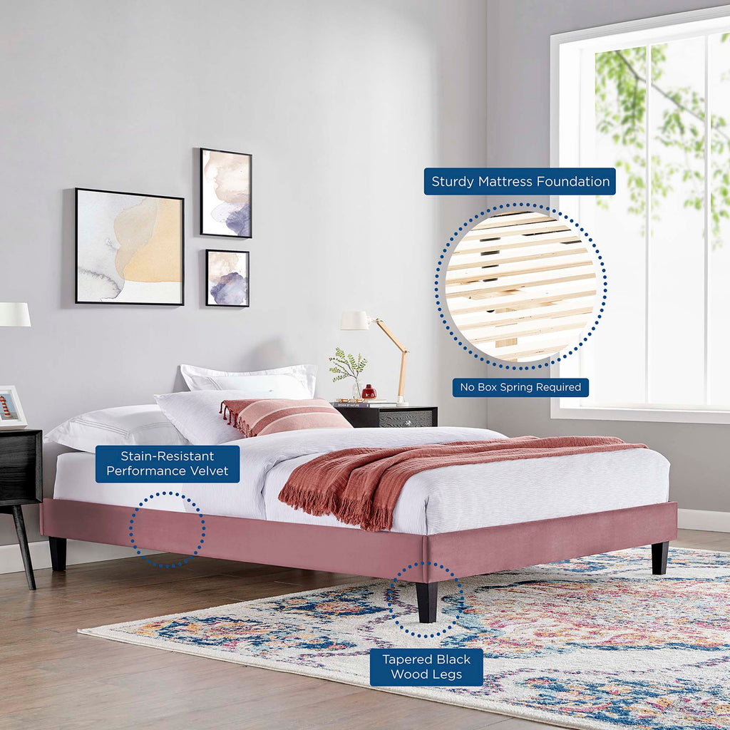 Reign Performance Velvet King Platform Bed Frame - Dusty Rose