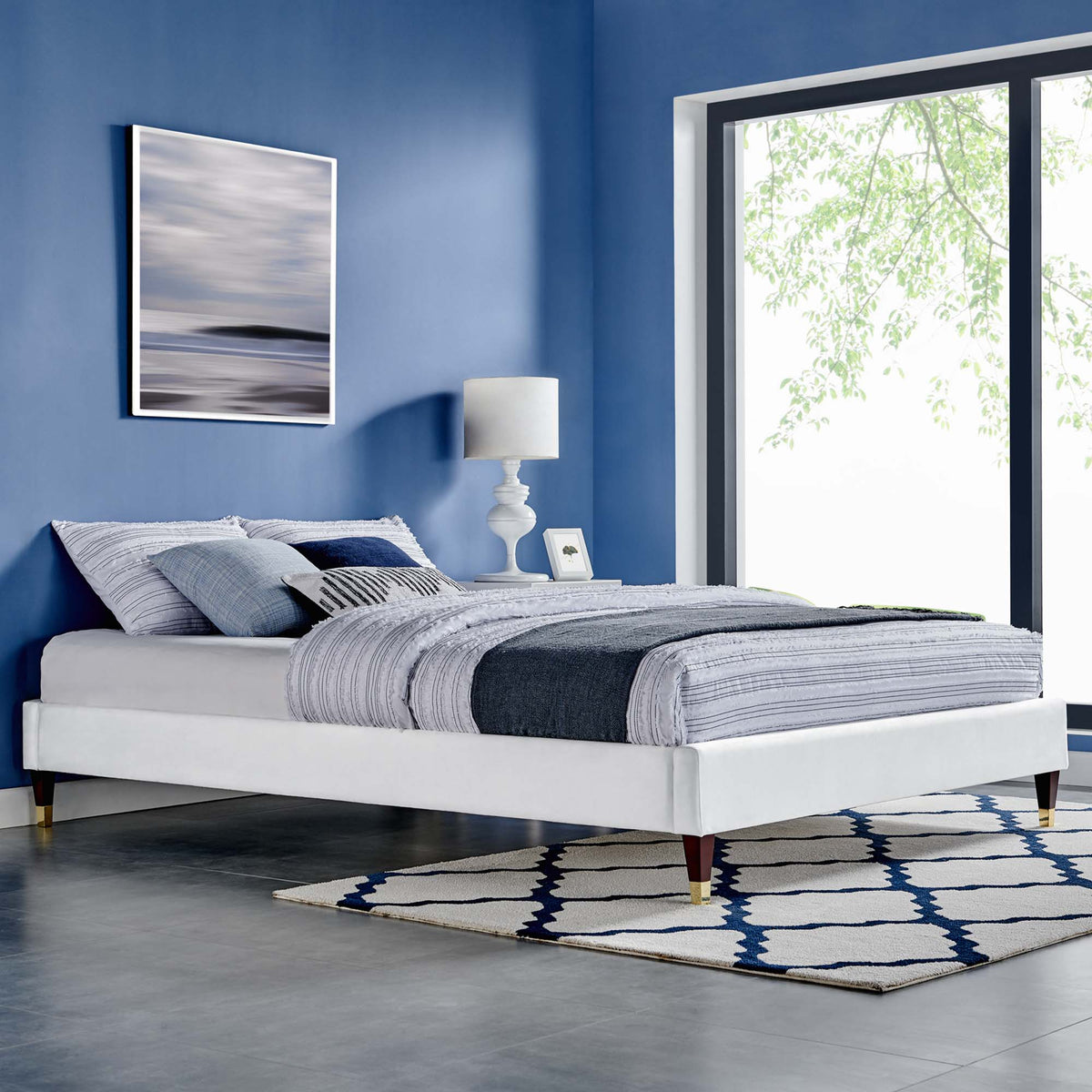 Harlow Performance Velvet Full Platform Bed Frame - White