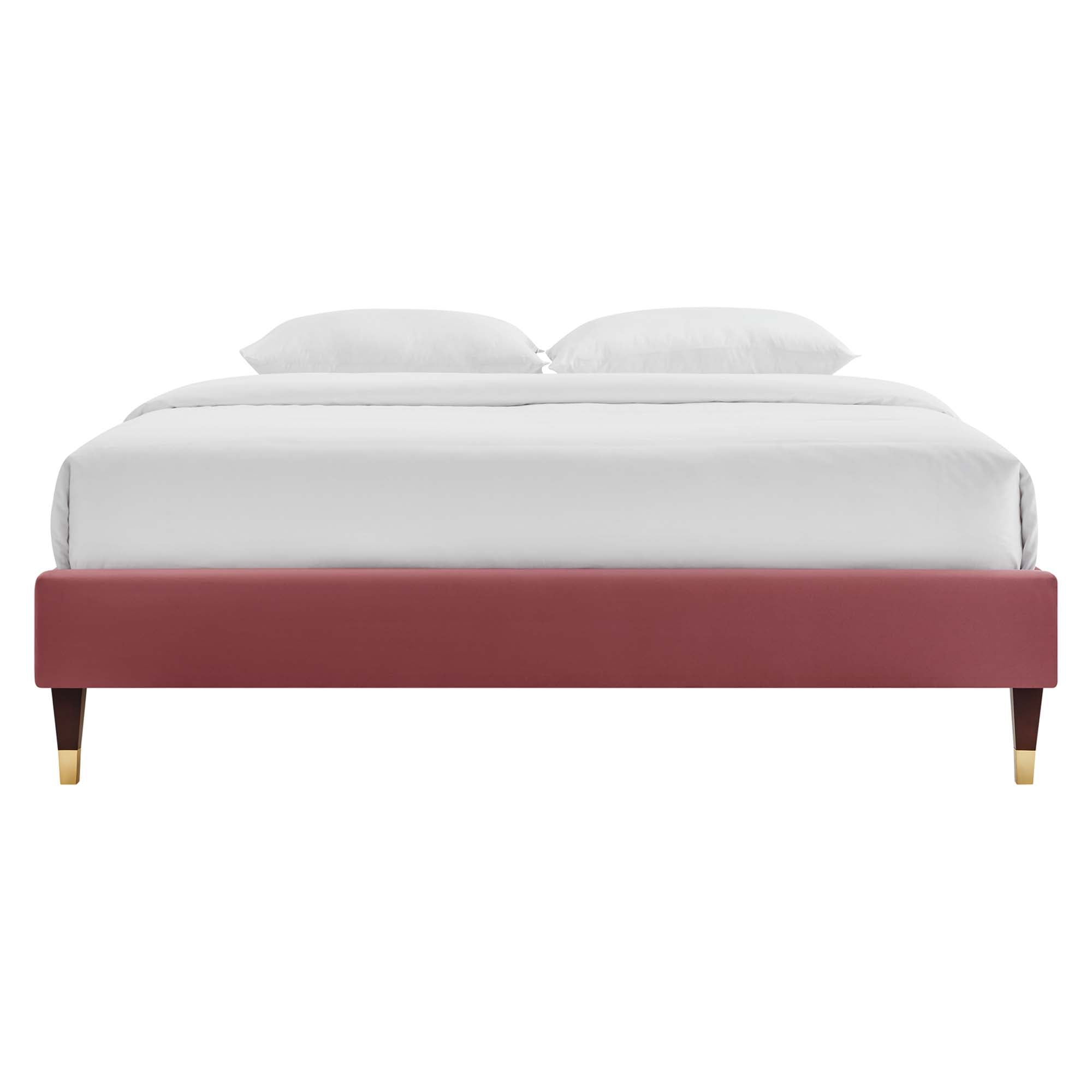 Harlow Performance Velvet Queen Platform Bed Frame - Dusty Rose