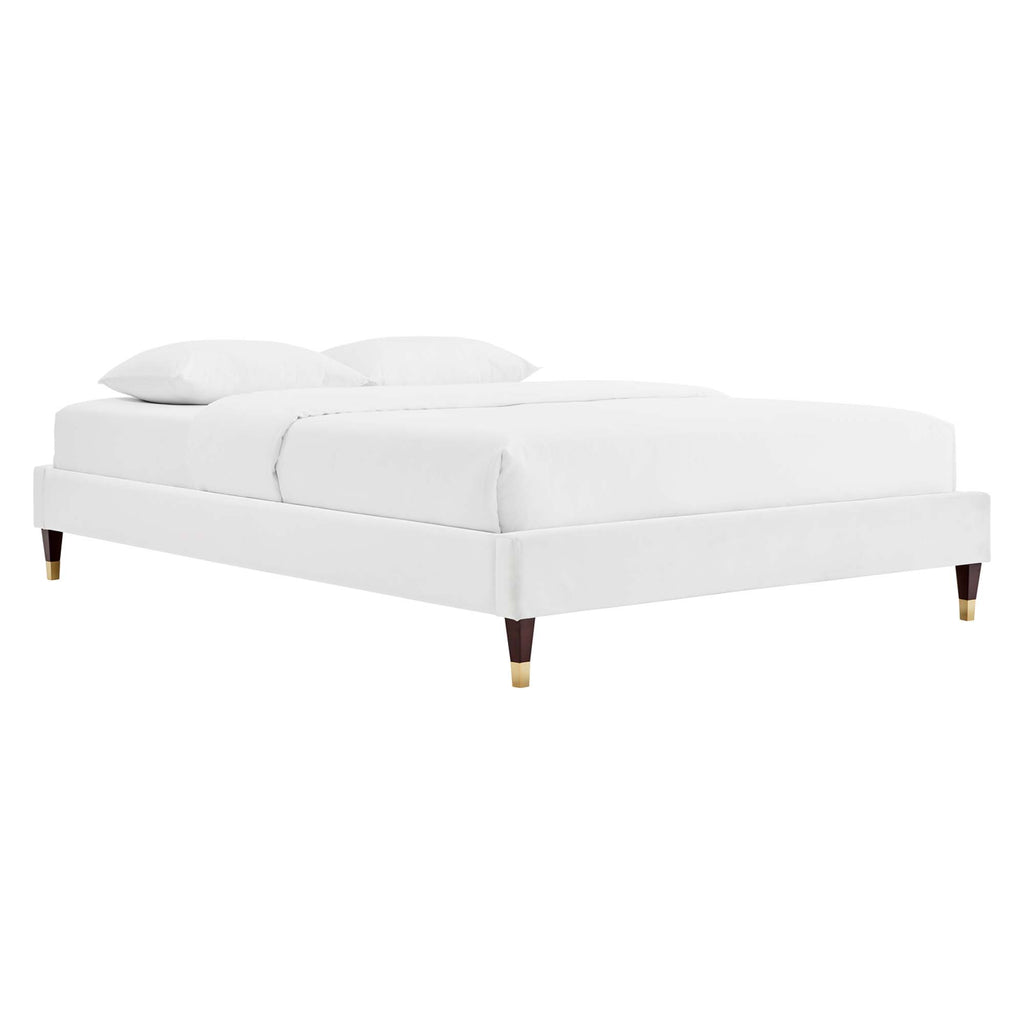 Harlow Performance Velvet Queen Platform Bed Frame - White