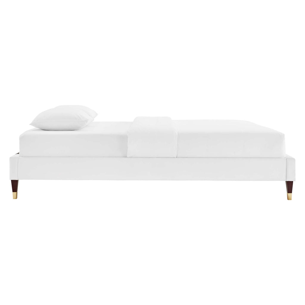 Harlow Performance Velvet Queen Platform Bed Frame - White
