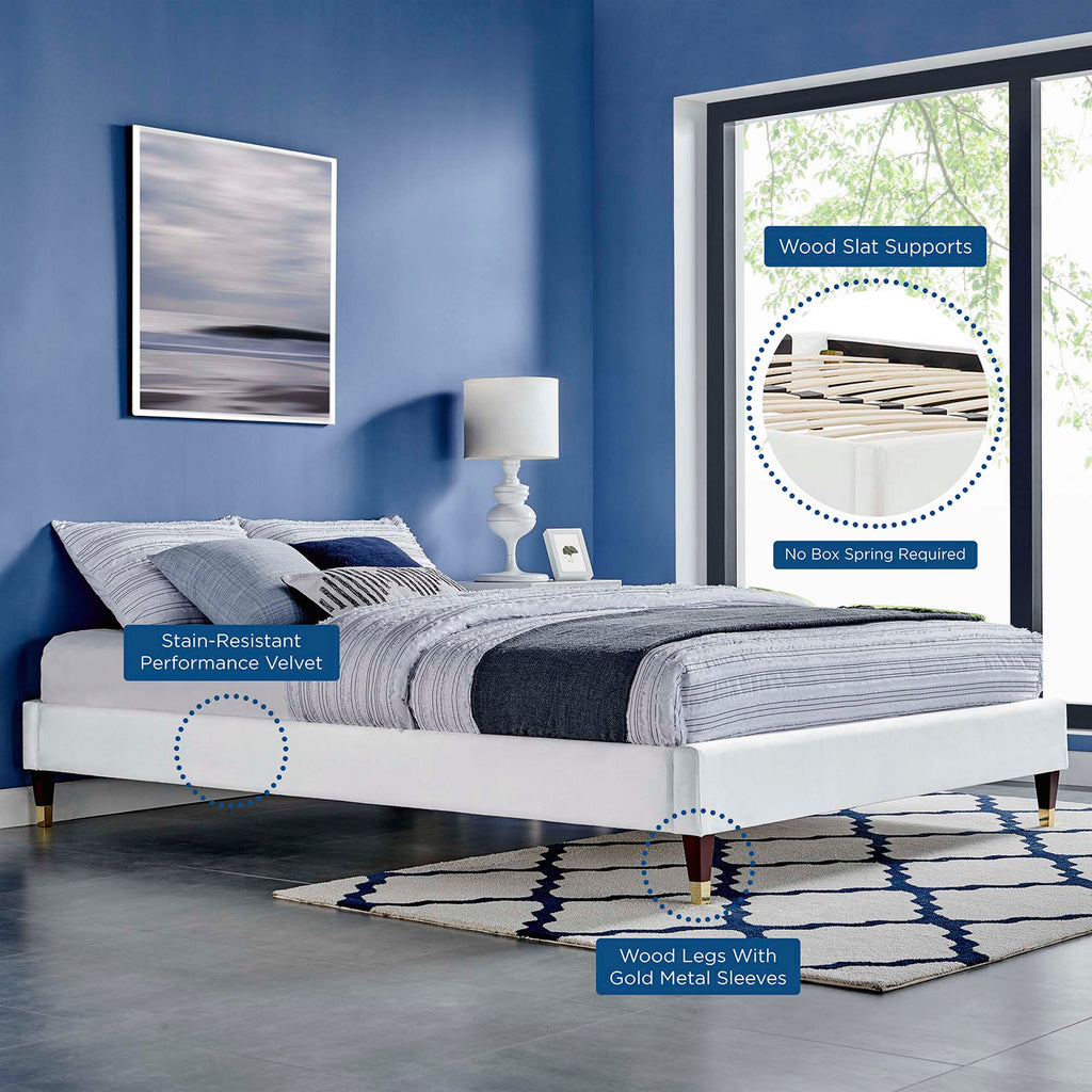 Harlow Performance Velvet Queen Platform Bed Frame - White