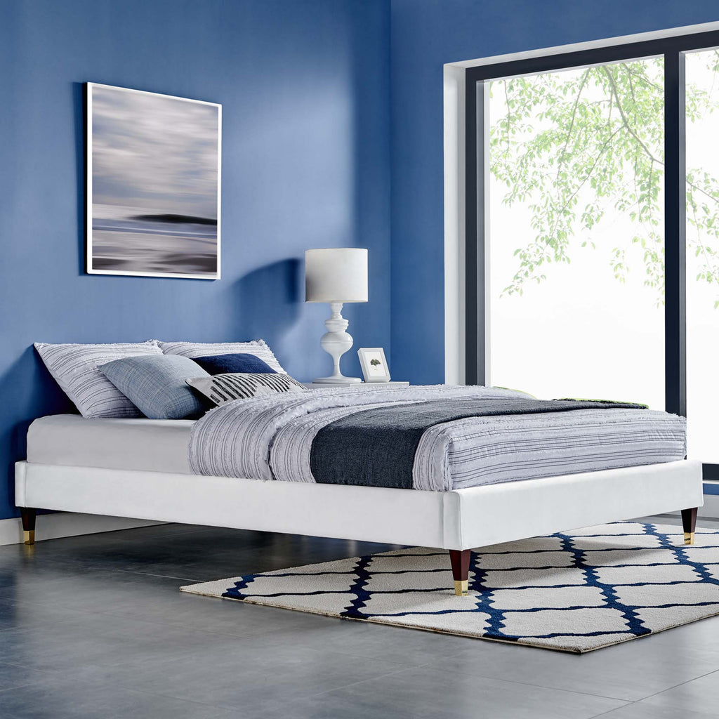 Harlow Performance Velvet Queen Platform Bed Frame - White