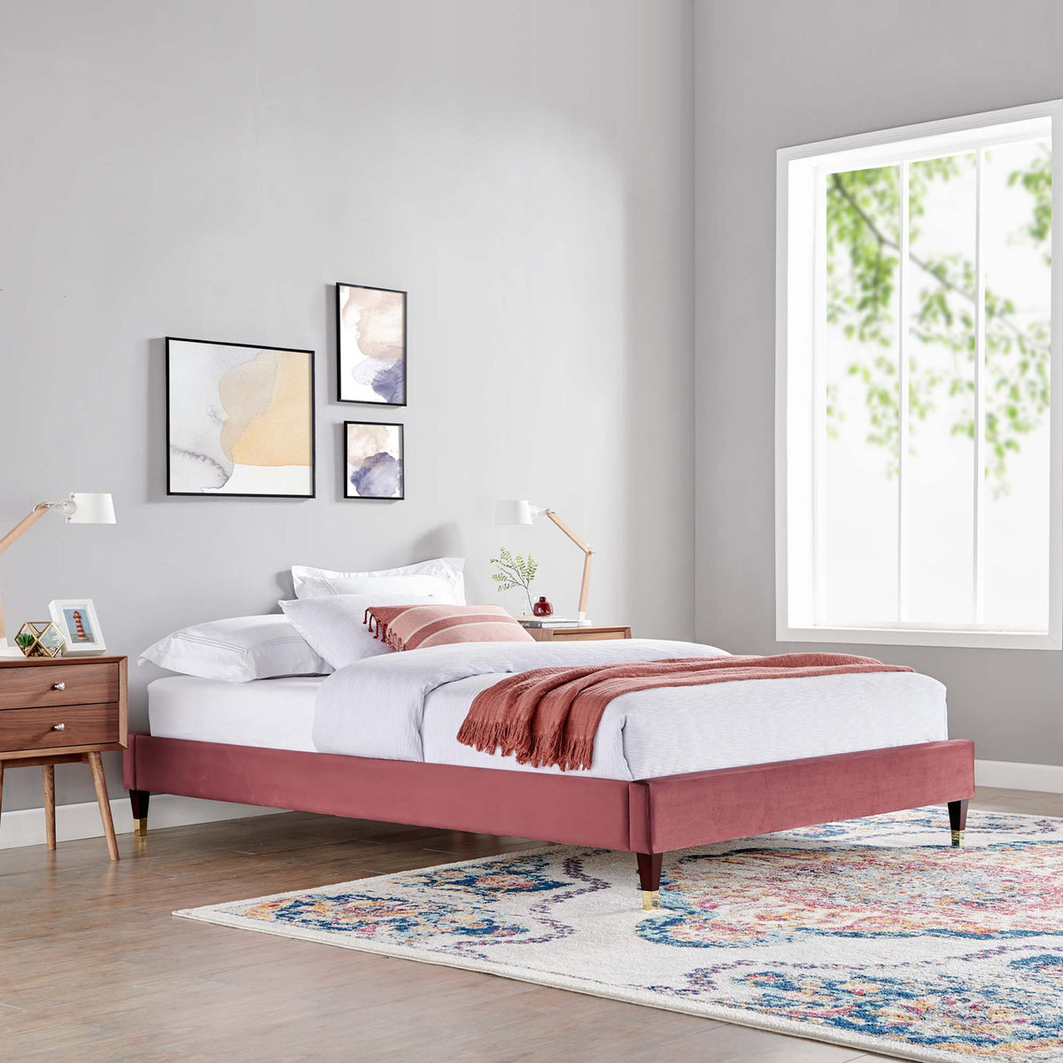 Harlow Performance Velvet King Platform Bed Frame - Dusty Rose