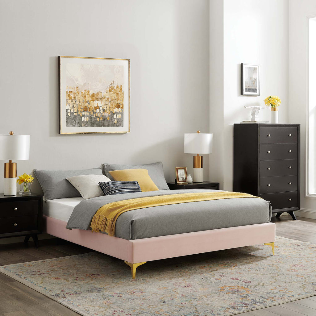 Sutton Performance Velvet Queen Bed Frame - Pink