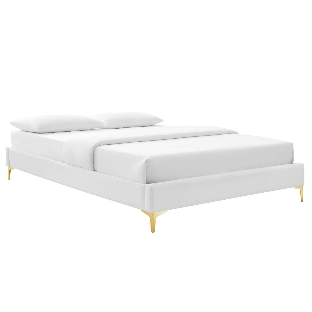 Leah Chevron Tufted Performance Velvet Queen Platform Bed - White (Full/Queen, Frame)