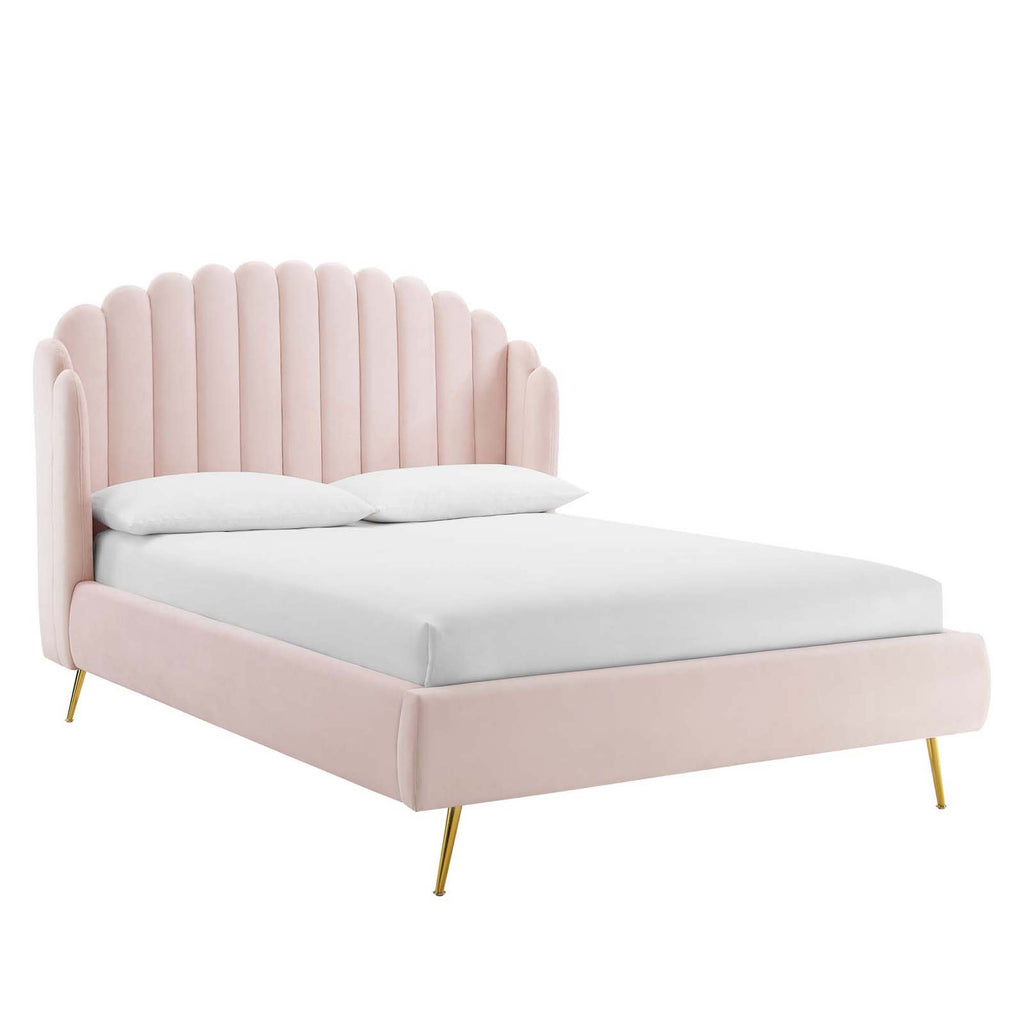 Lana Performance Velvet Queen Wingback Platform Bed - Pink