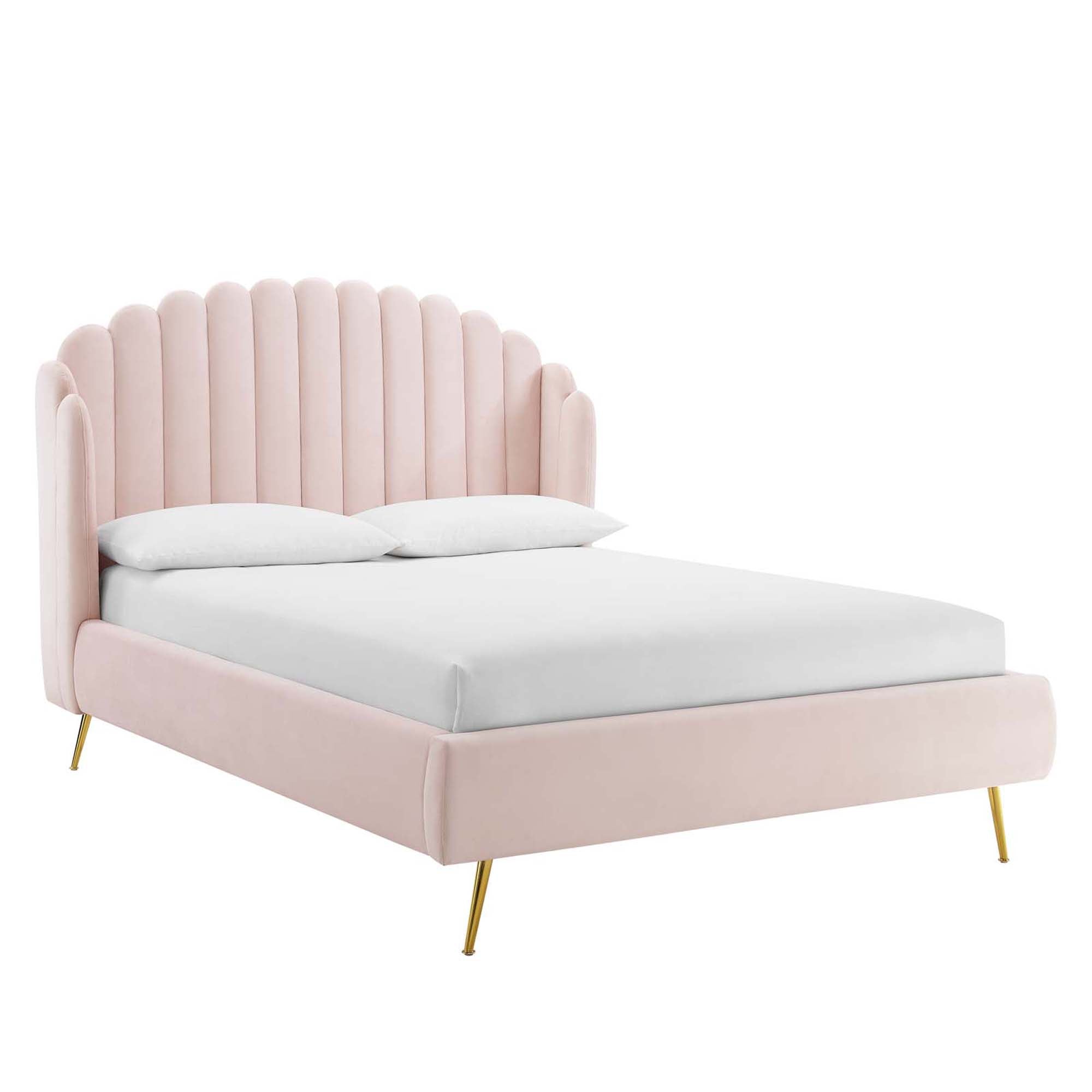 Lana Performance Velvet Queen Wingback Platform Bed - Pink