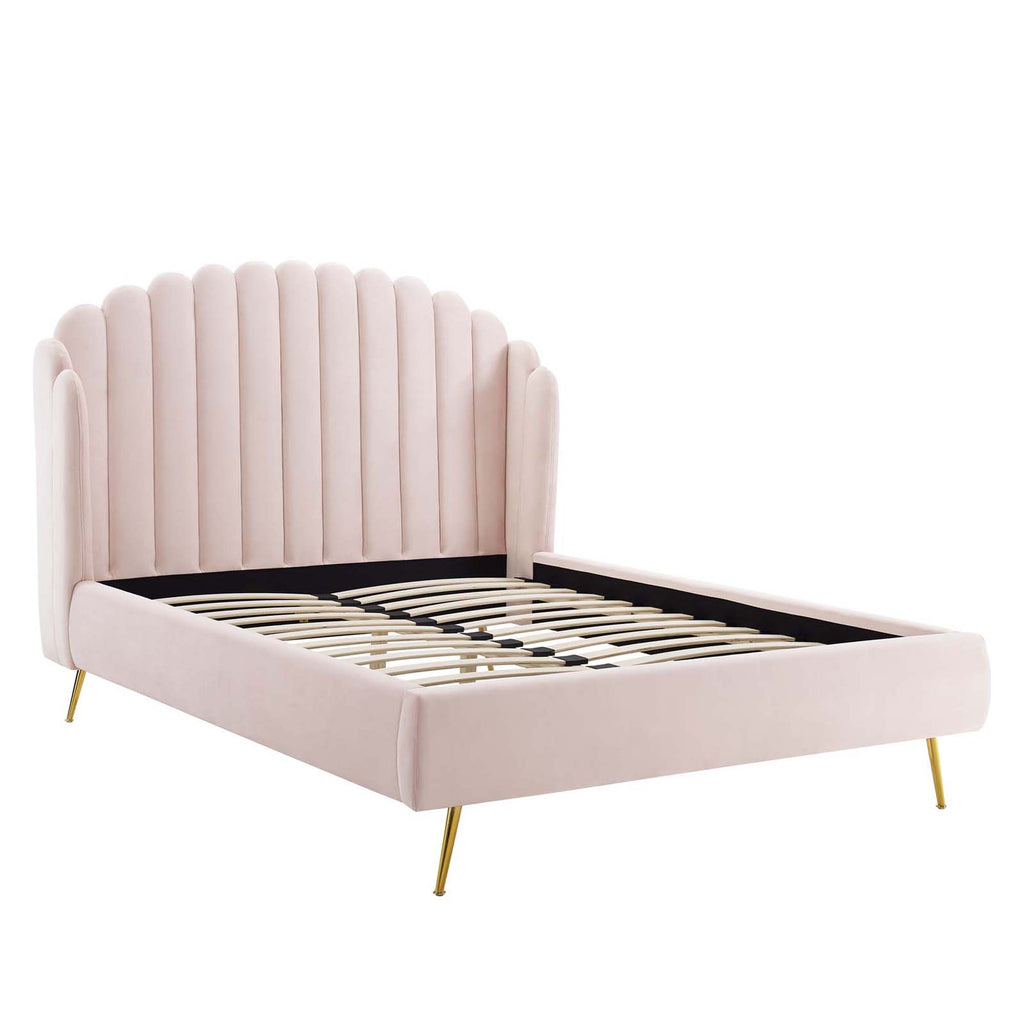 Lana Performance Velvet Queen Wingback Platform Bed - Pink