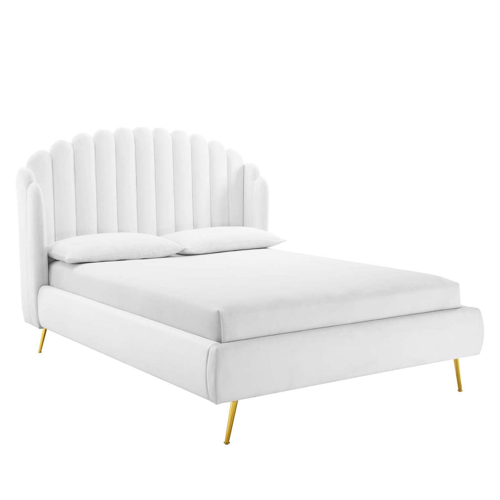 Lana Performance Velvet Queen Wingback Platform Bed - White