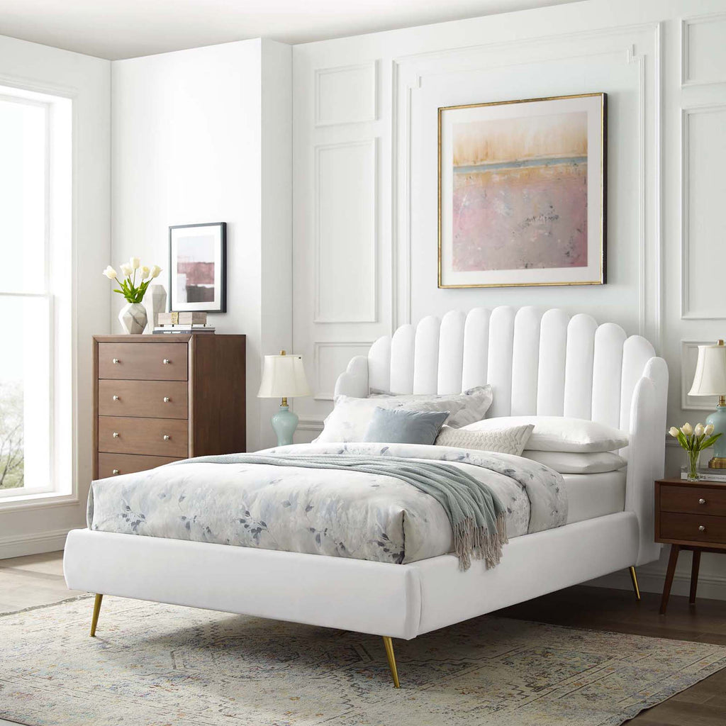 Lana Performance Velvet Queen Wingback Platform Bed - White