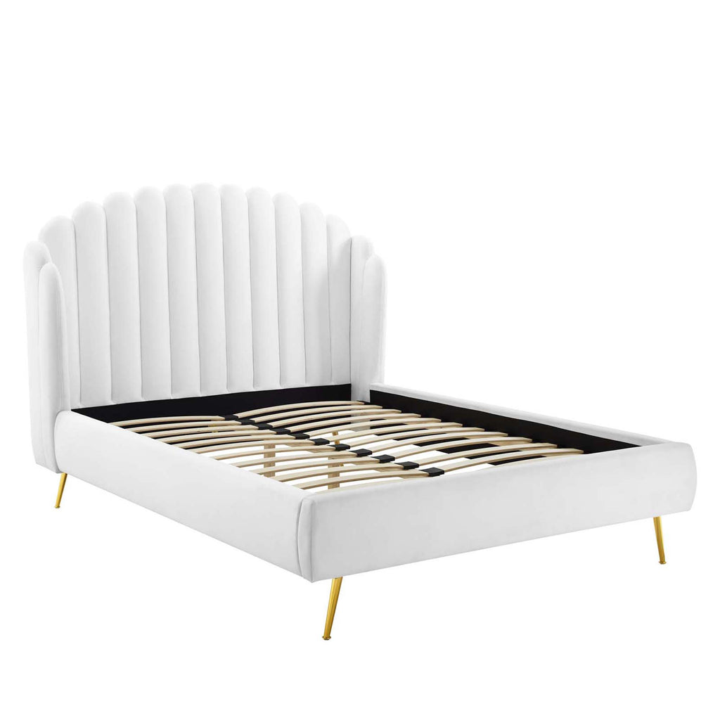 Lana Performance Velvet Queen Wingback Platform Bed - White