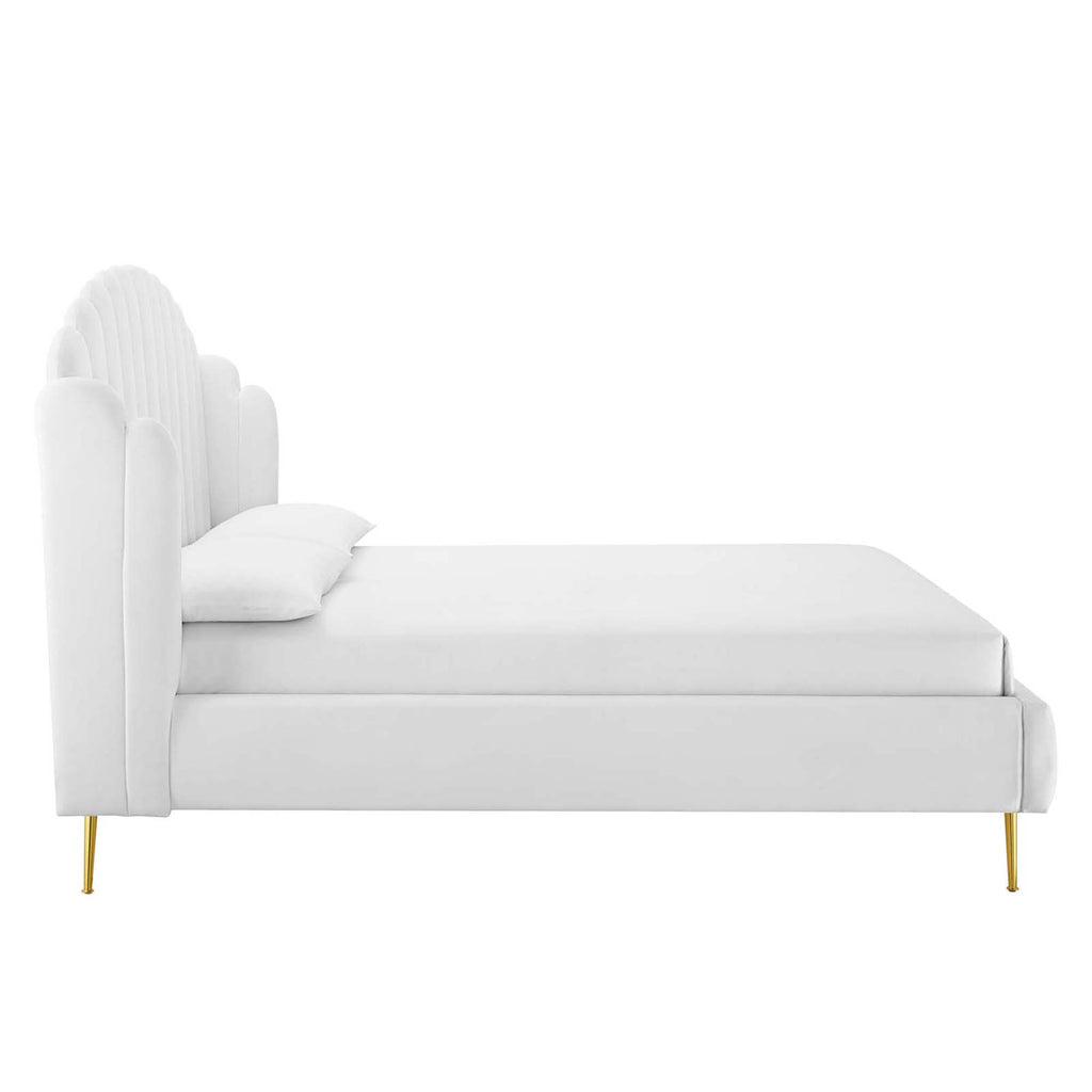 Lana Performance Velvet Queen Wingback Platform Bed - White