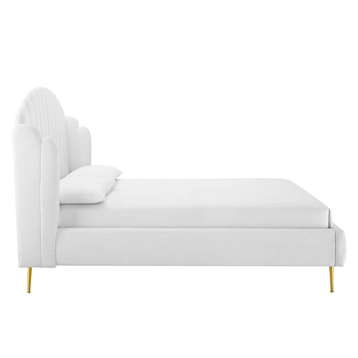 Lana Performance Velvet Queen Wingback Platform Bed - White