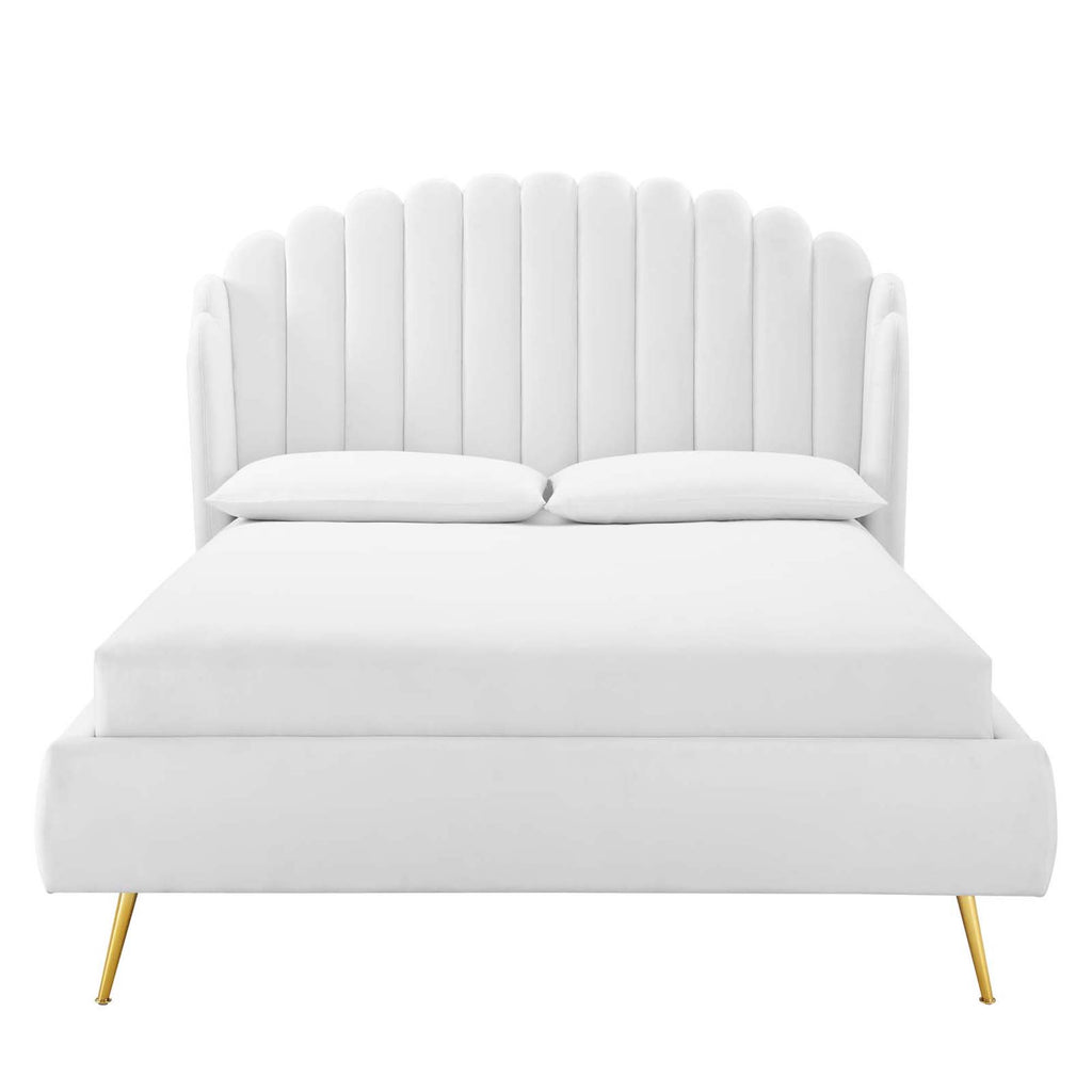 Lana Performance Velvet Queen Wingback Platform Bed - White