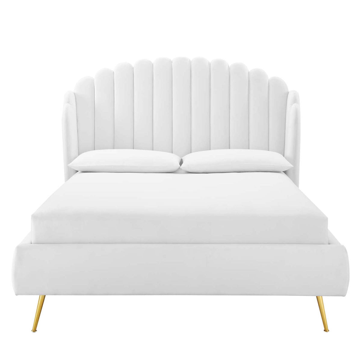 Lana Performance Velvet Queen Wingback Platform Bed - White