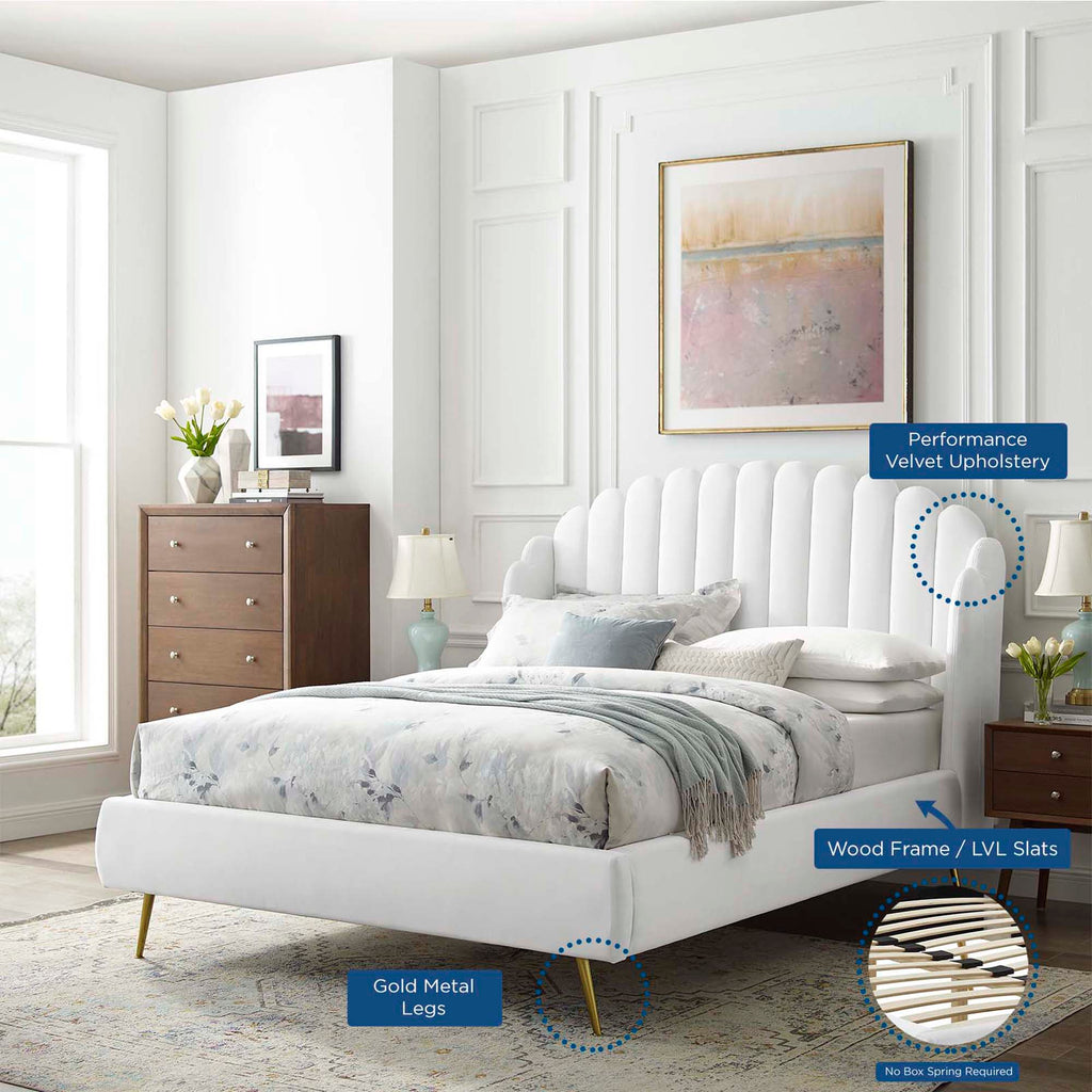 Lana Performance Velvet Queen Wingback Platform Bed - White