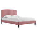 Alessi Tapered Wood Leg Performance Velvet Queen Platform Bed - Dusty Rose