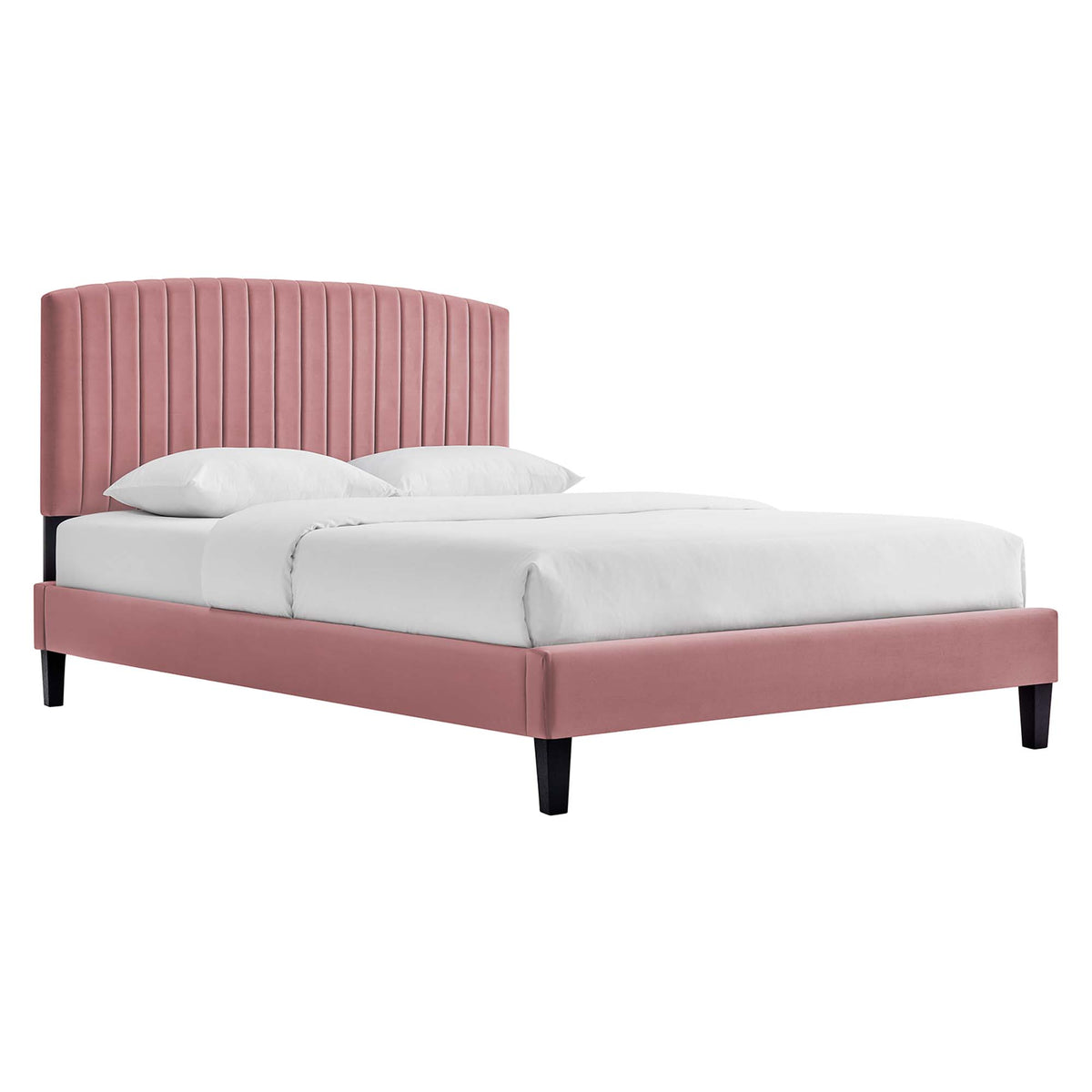 Alessi Tapered Wood Leg Performance Velvet Queen Platform Bed - Dusty Rose
