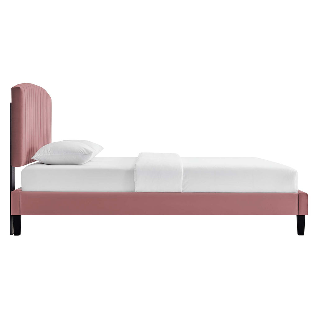 Alessi Tapered Wood Leg Performance Velvet Queen Platform Bed - Dusty Rose