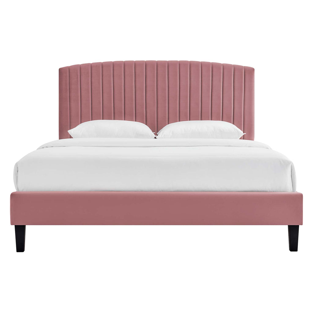 Alessi Tapered Wood Leg Performance Velvet Queen Platform Bed - Dusty Rose
