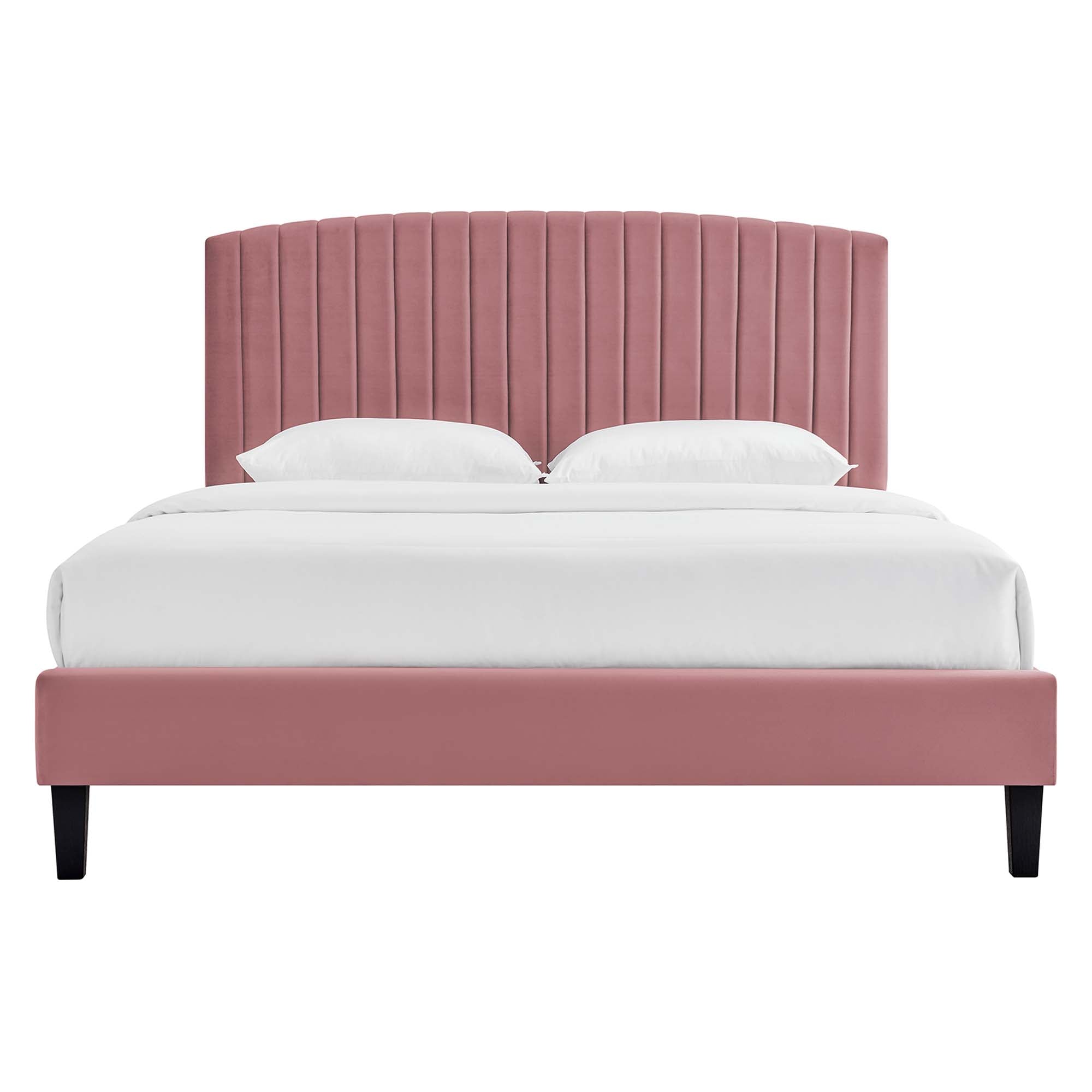 Alessi Tapered Wood Leg Performance Velvet Queen Platform Bed - Dusty Rose