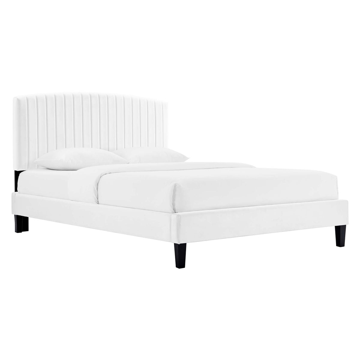 Alessi Tapered Wood Leg Performance Velvet Queen Platform Bed - White