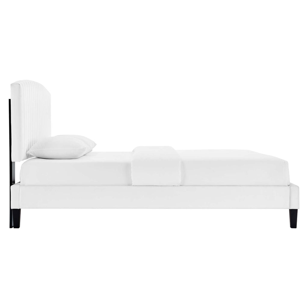 Alessi Tapered Wood Leg Performance Velvet Queen Platform Bed - White