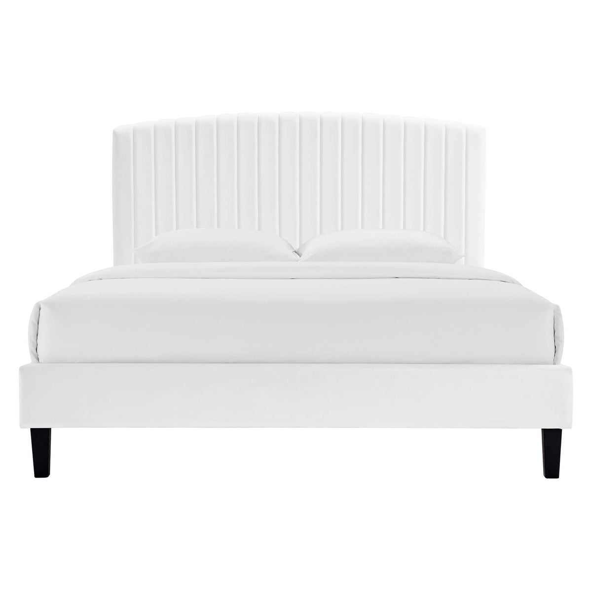 Alessi Tapered Wood Leg Performance Velvet Queen Platform Bed - White