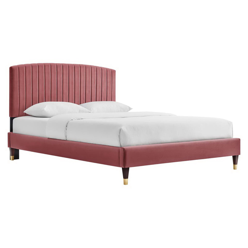 Alessi Performance Velvet Queen Platform Bed - Dusty Rose