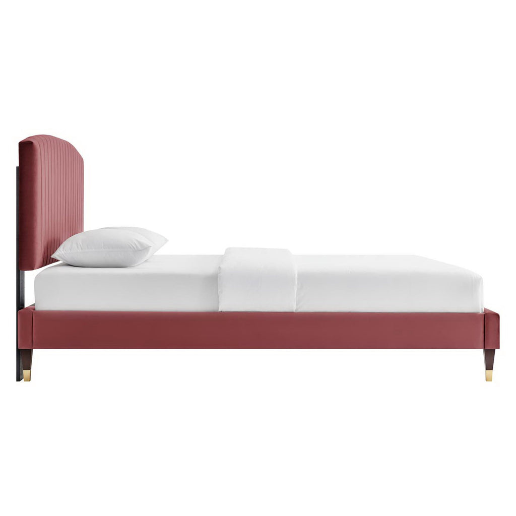 Alessi Performance Velvet Queen Platform Bed - Dusty Rose