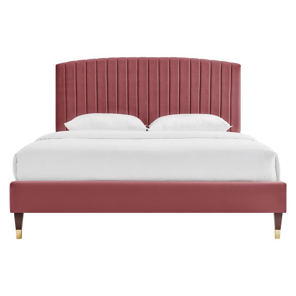 Alessi Performance Velvet Queen Platform Bed - Dusty Rose