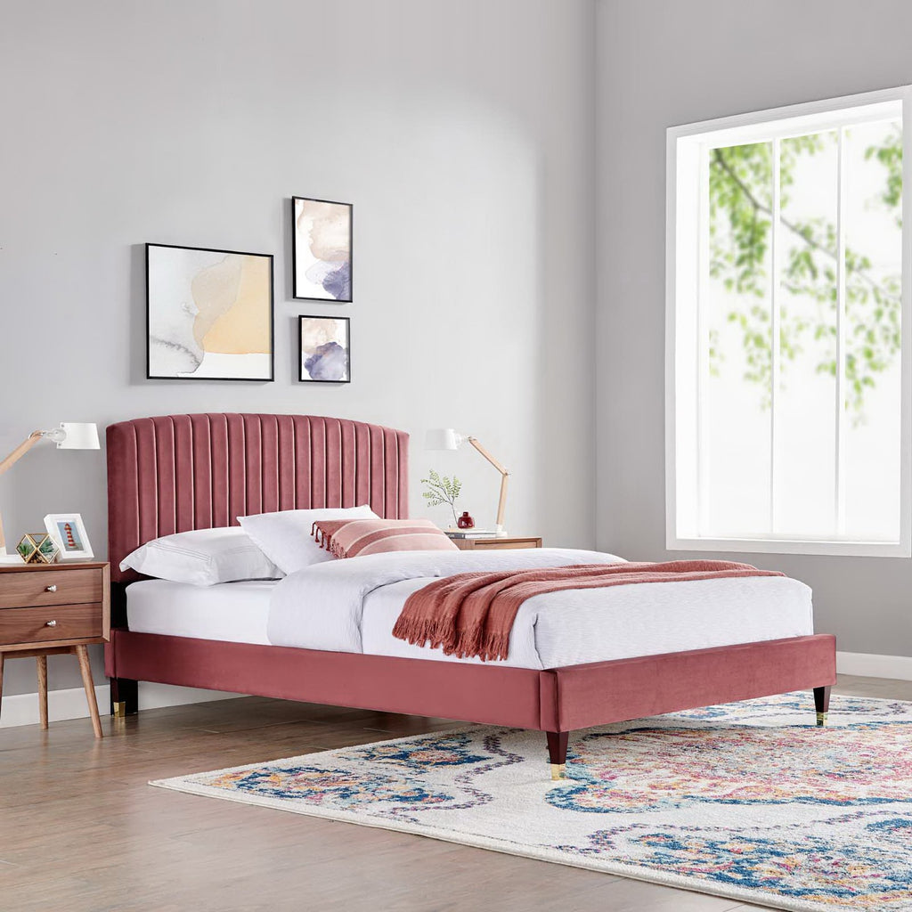 Alessi Performance Velvet Queen Platform Bed - Dusty Rose
