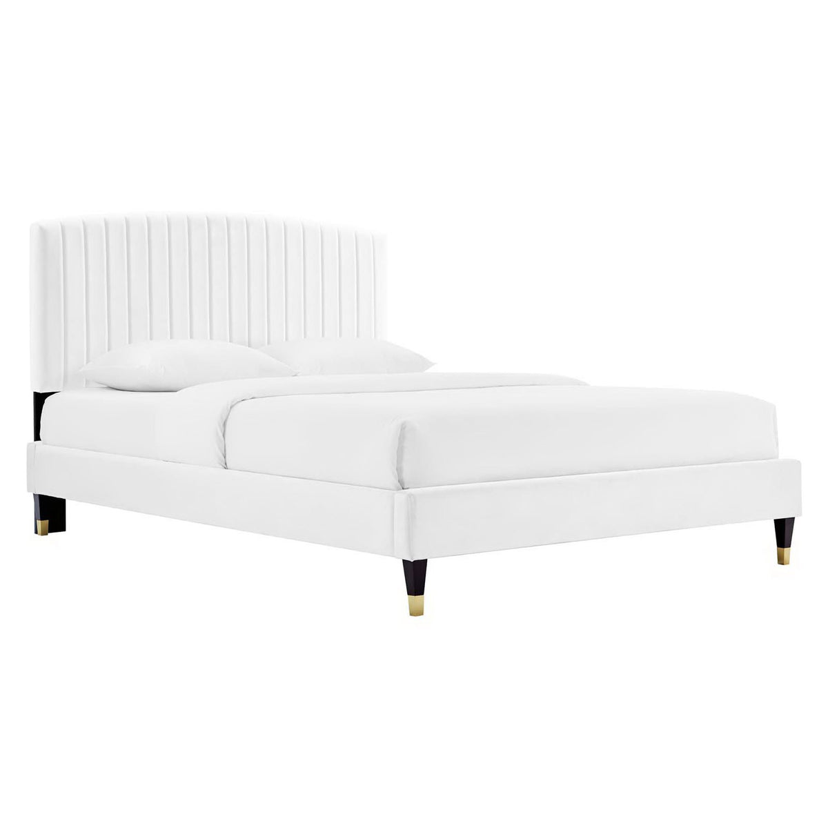 Alessi Performance Velvet Queen Platform Bed - White