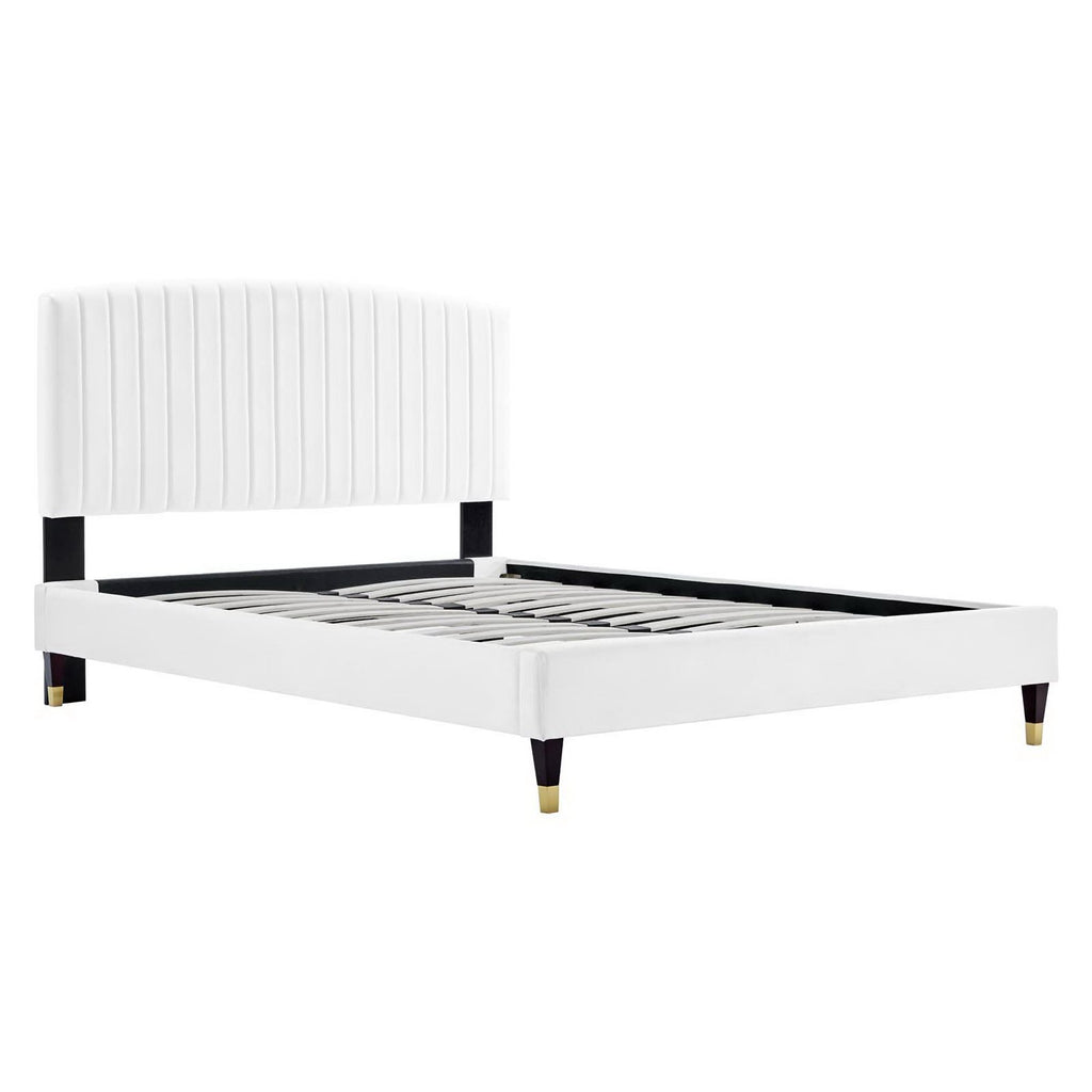 Alessi Performance Velvet Queen Platform Bed - White