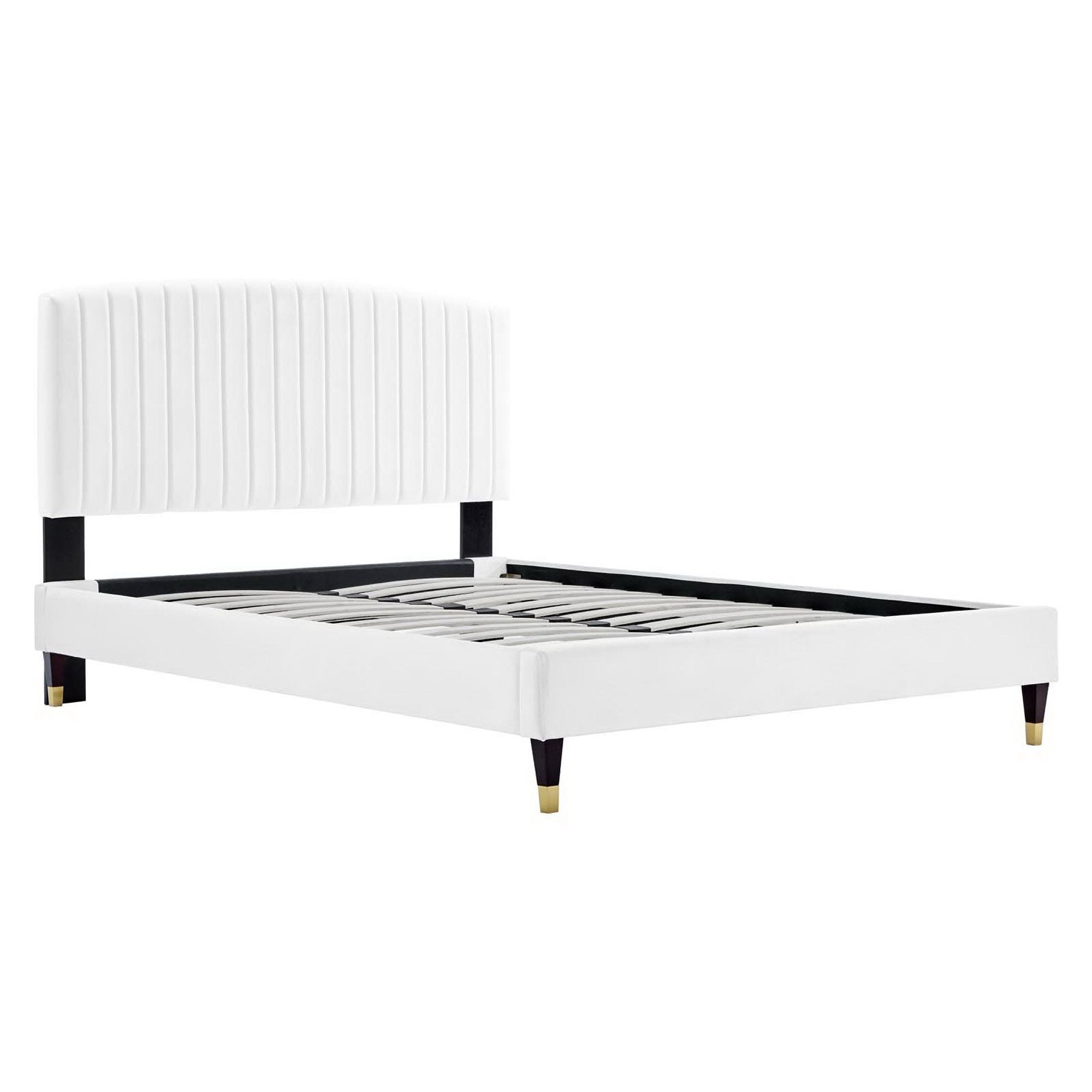 Alessi Performance Velvet Queen Platform Bed - White