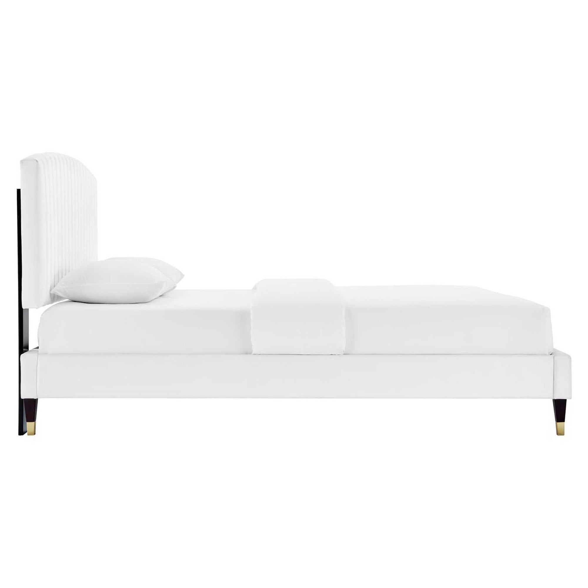 Alessi Performance Velvet Queen Platform Bed - White