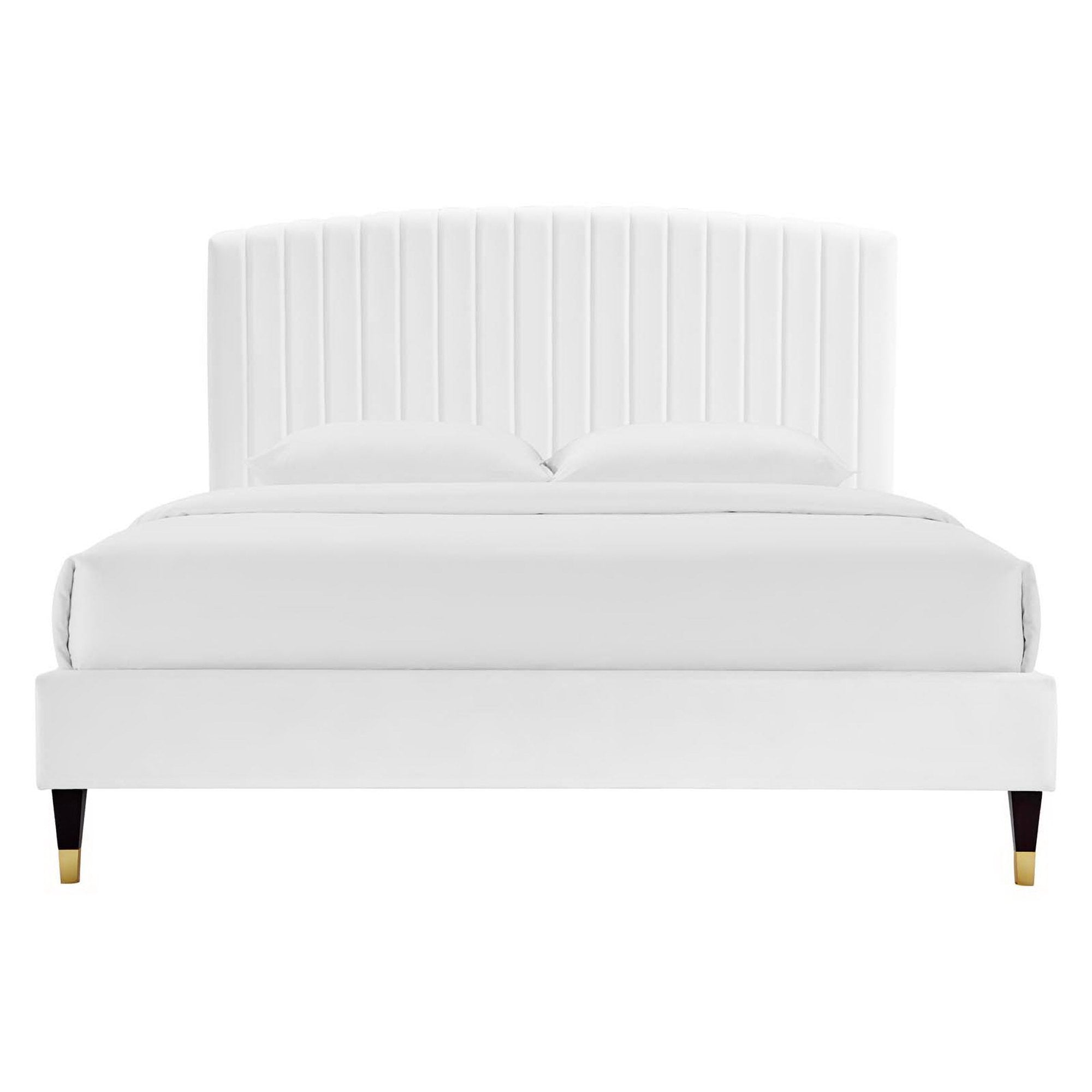 Alessi Performance Velvet Queen Platform Bed - White