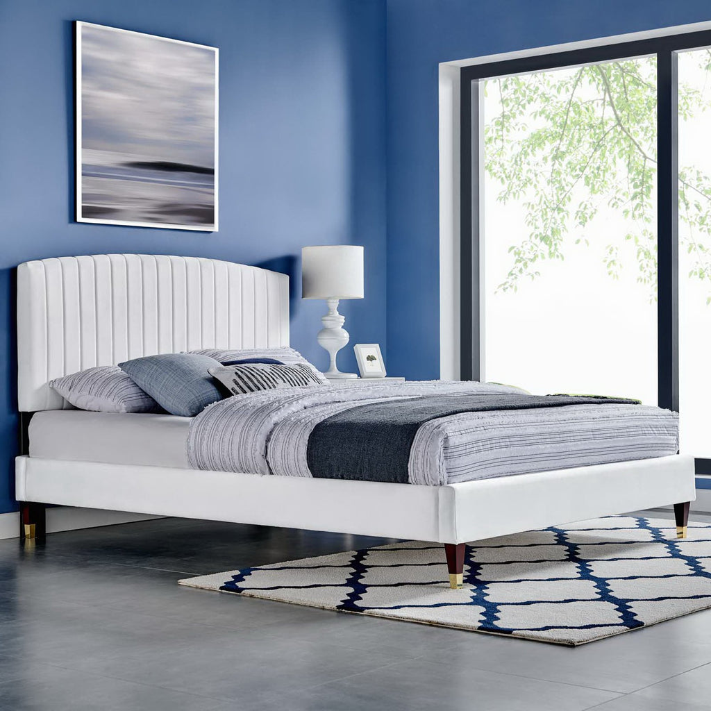 Alessi Performance Velvet Queen Platform Bed - White