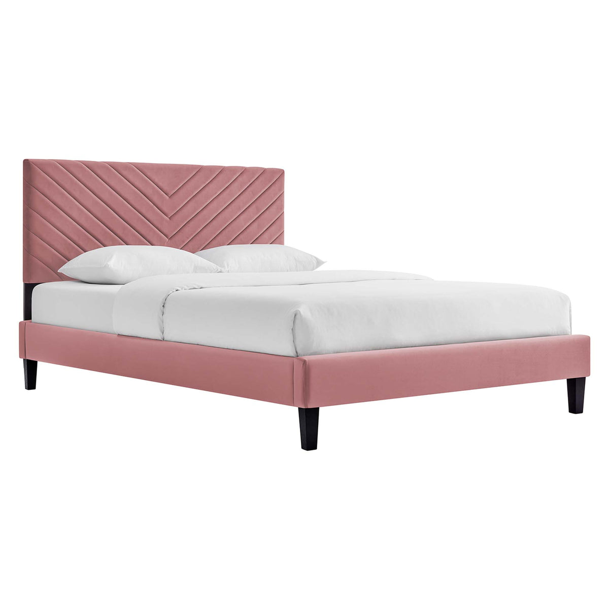 Roxanne Tapered Wood Leg Performance Velvet Queen Platform Bed - Dusty Rose