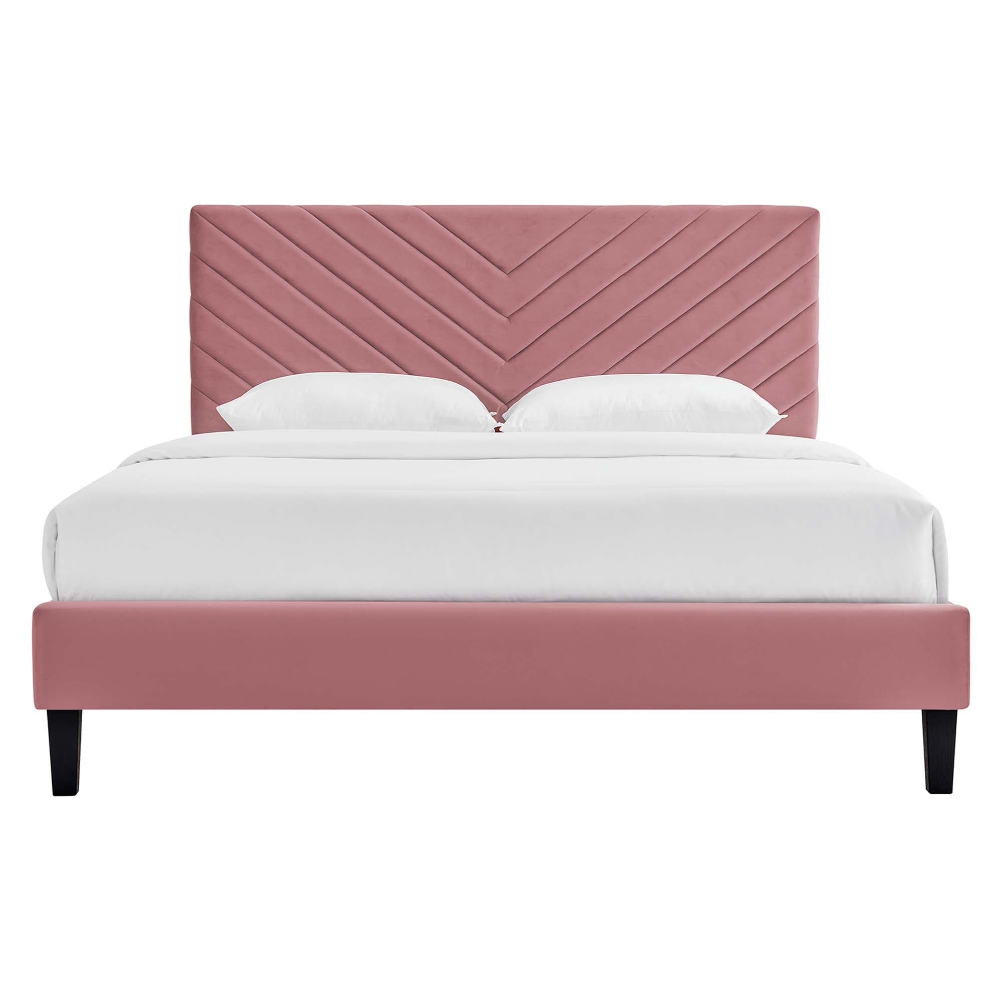 Roxanne Tapered Wood Leg Performance Velvet Queen Platform Bed - Dusty Rose