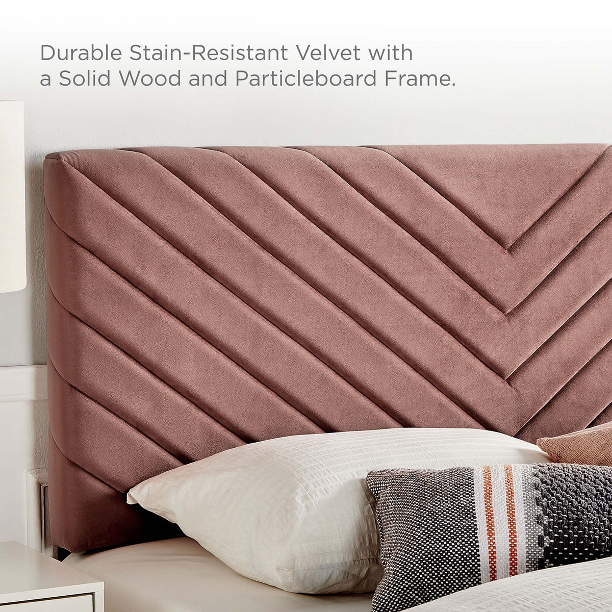 Roxanne Tapered Wood Leg Performance Velvet Queen Platform Bed - Dusty Rose