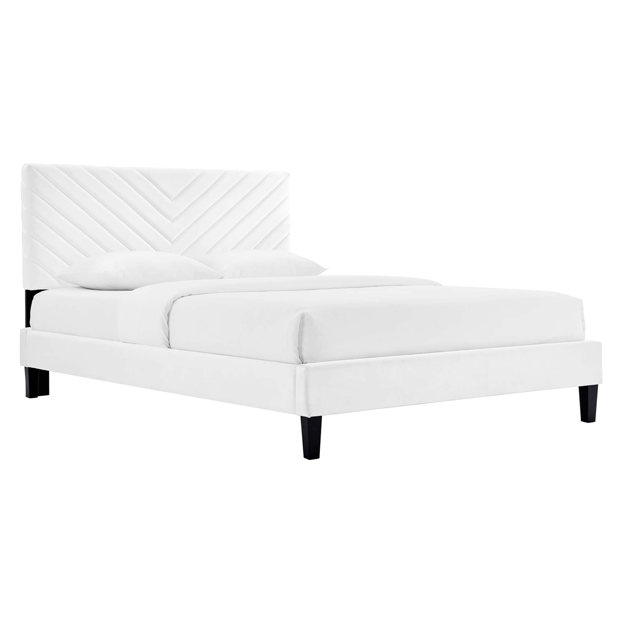 Roxanne Tapered Wood Leg Performance Velvet Queen Platform Bed - White