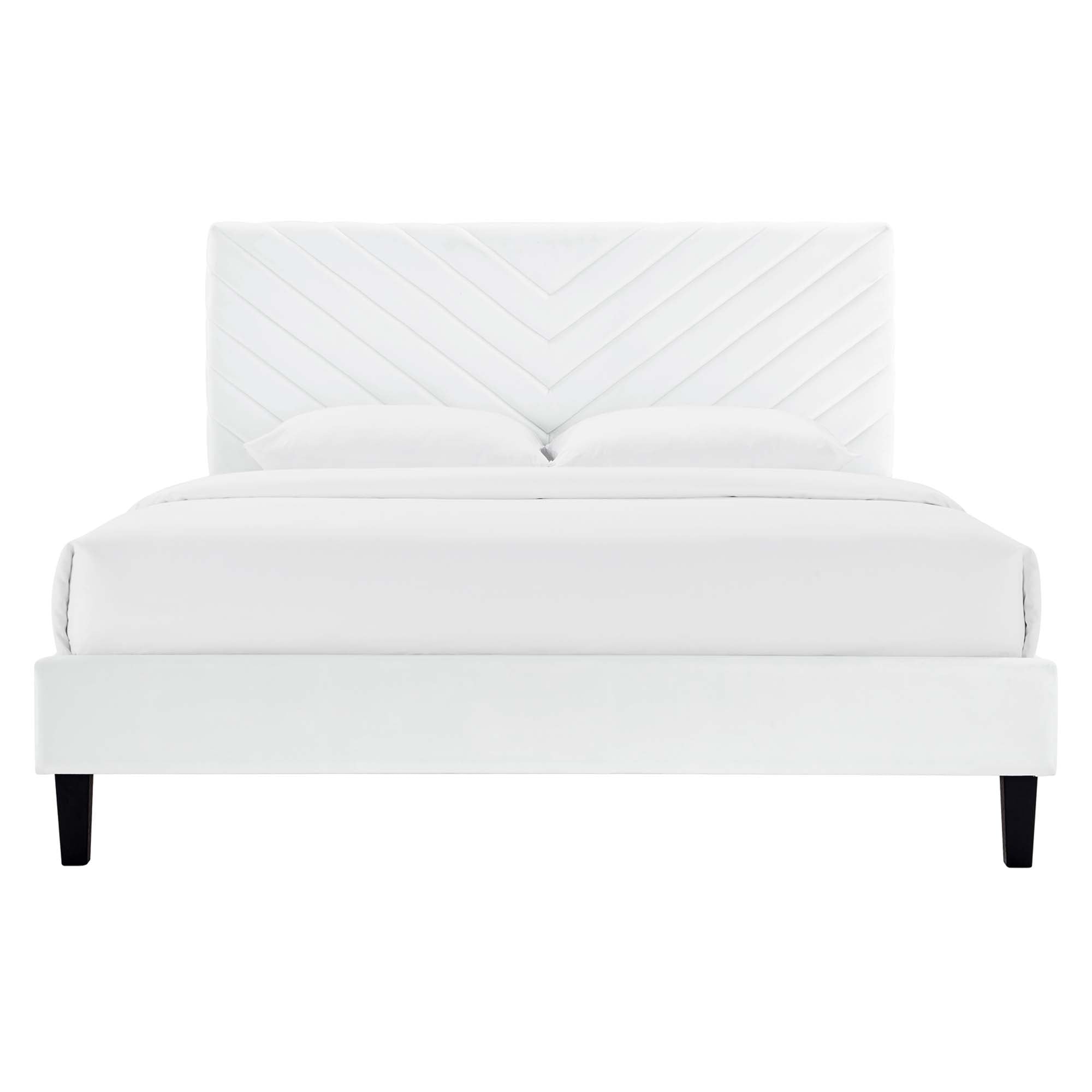 Roxanne Tapered Wood Leg Performance Velvet Queen Platform Bed - White