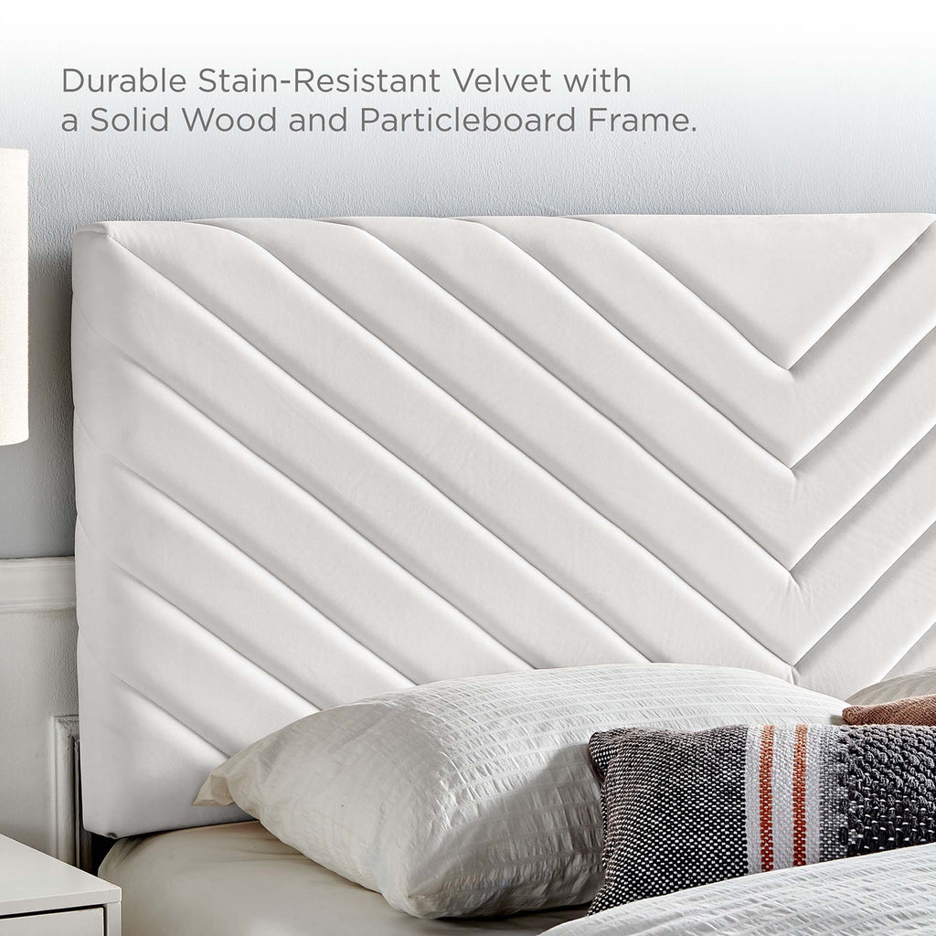 Roxanne Tapered Wood Leg Performance Velvet Queen Platform Bed - White