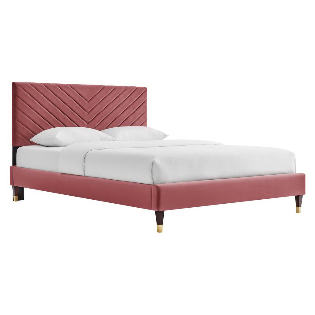 Roxanne Performance Velvet Queen Platform Bed - Dusty Rose
